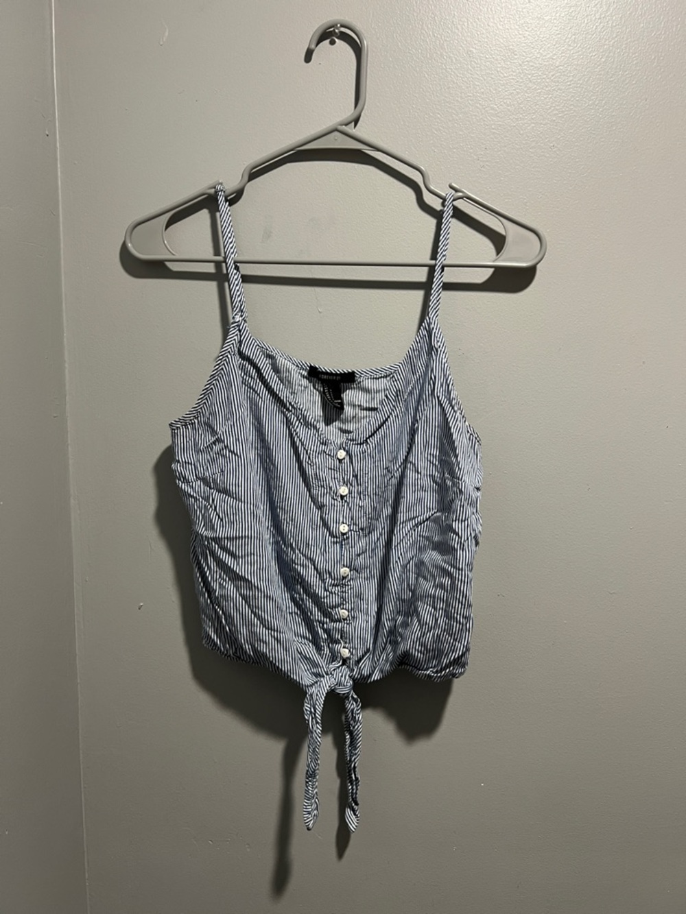 Forever 21 Blue and White Striped Tie-Front Cami